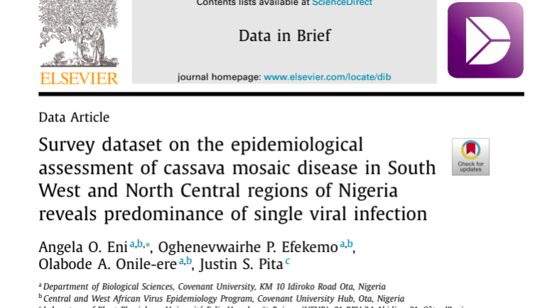 Survey dataset on the epidemiological  assessment of cassava mosaic disease in South West and North Central regions of Nigeria reveals predominance of single viral infection