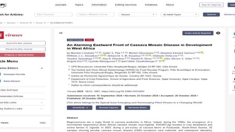 An Alarming Eastward Front of Cassava Mosaic Disease in Development in West Africa – FR