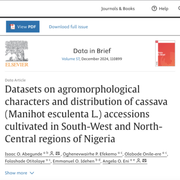 Datasets on agromorphological characters and distribution of cassava (Manihot esculenta L.) accessions cultivated in South-West and North-Central regions of Nigeria