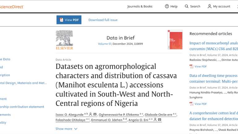 Datasets on agromorphological characters and distribution of cassava (Manihot esculenta L.) accessions cultivated in South-West and North-Central regions of Nigeria – FR