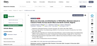 Molecular Diversity and Distribution of Whiteflies (Bemisia tabaci) in Cassava Fields Across South West and North Central, Nigeria