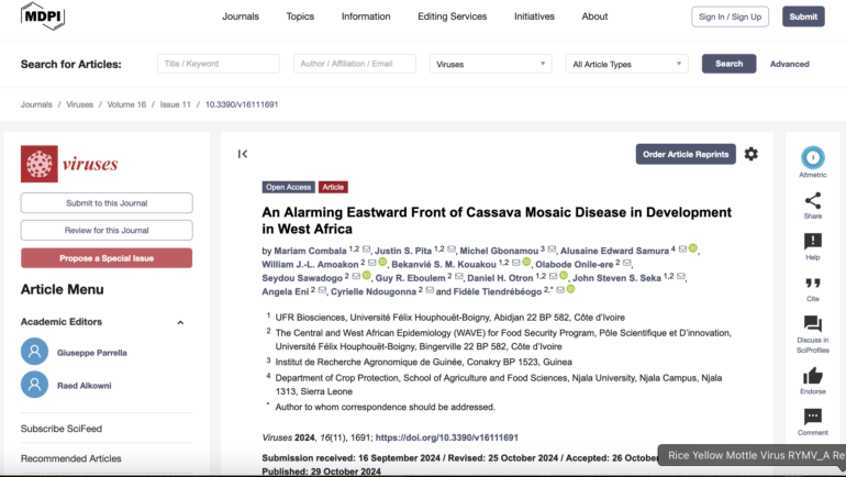 An Alarming Eastward Front of Cassava Mosaic Disease in Development in West Africa