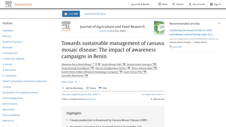 Towards sustainable management of cassava mosaic disease : The impact of awareness campaigns in Benin