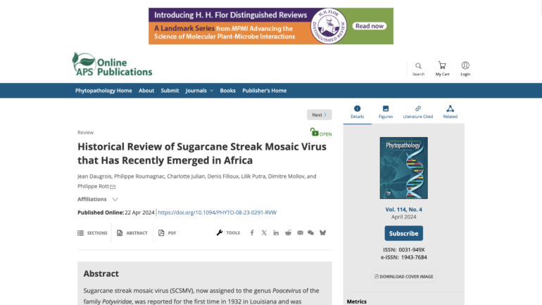 First report of sugarcane white streak virus infecting sugarcane (Saccharum spp.) in Côte d’Ivoire – FR