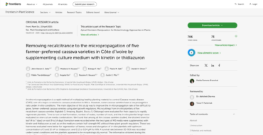 Removing recalcitrance to the micropropagation of five farmer-preferred cassava varieties in Côte d’Ivoire by supplementing culture medium with kinetin or thidiazuron – FR