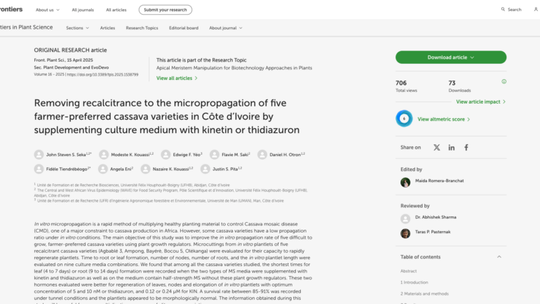 Removing recalcitrance to the micropropagation of five farmer-preferred cassava varieties in Côte d’Ivoire by supplementing culture medium with kinetin or thidiazuron
