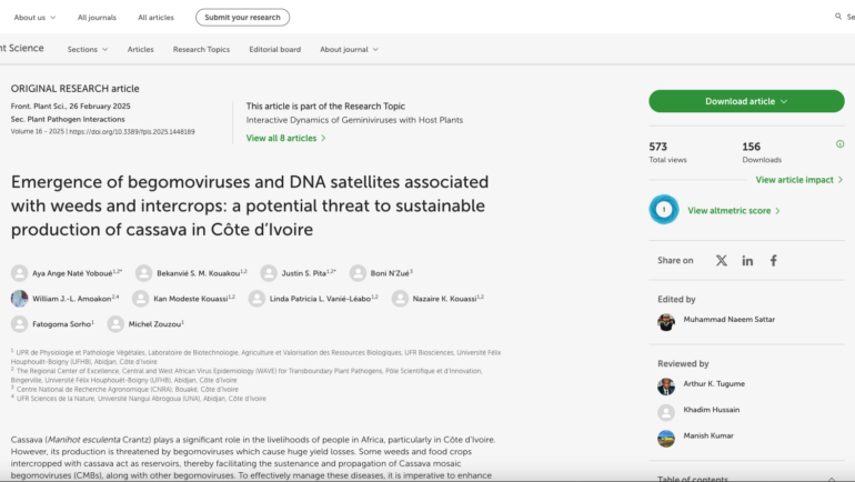 Emergence of begomoviruses and DNA satellites associated with weeds and intercrops: a potential threat to sustainable production of cassava  in Côte d’Ivoire – FR